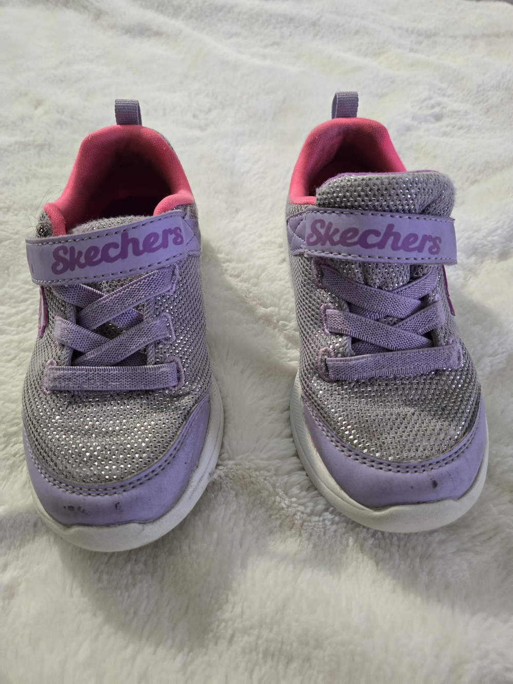 Skechers Kids Purple Glitter Hook-and-Loop Sneakers with Pink Lining